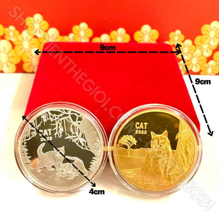 Cặp Xu Úc Hình Con Mèo Mạ Vàng Bạc tặng hộp nhung - SP005893